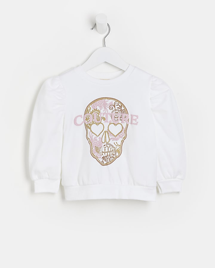 Mini girls white skull 'Couture' sweatshirt