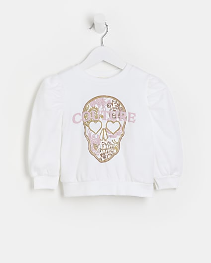Mini girls white skull 'Couture' sweatshirt