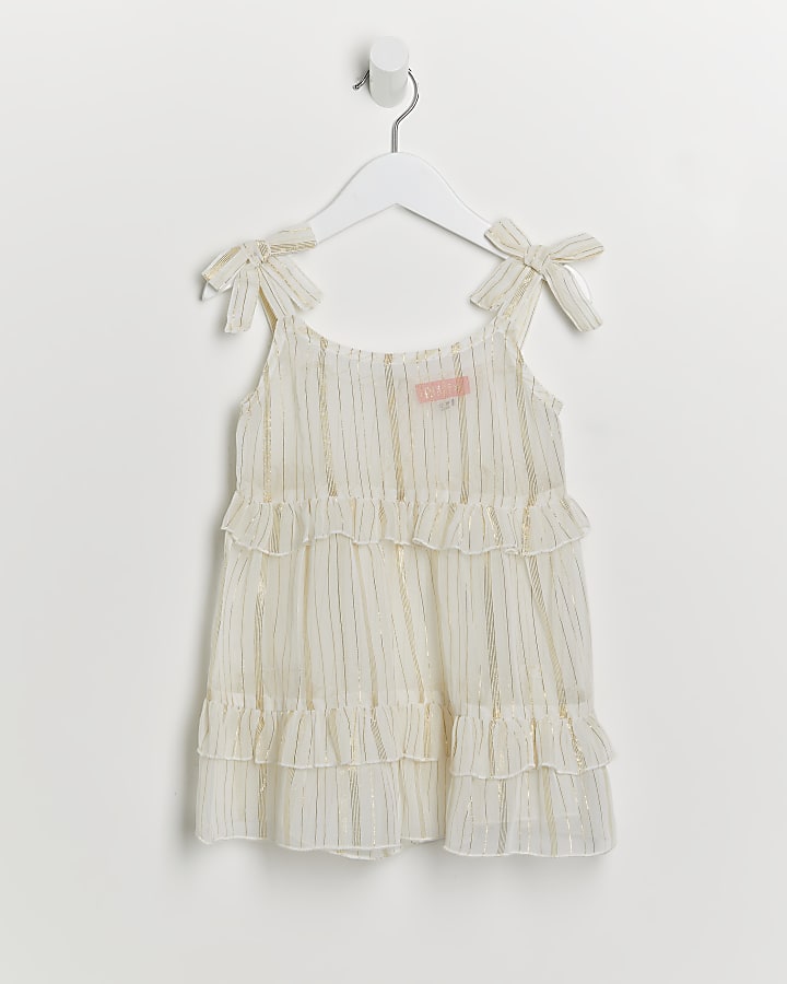 Mini girls white stripe sheer beach dress