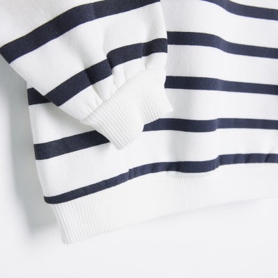 Mini Girls White Striped Button Sweatshirt