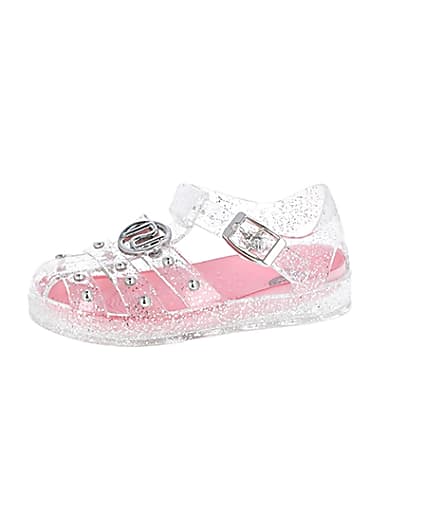 360 degree animation of product Mini girls white studded caged jelly sandals frame-2