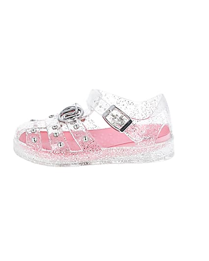 360 degree animation of product Mini girls white studded caged jelly sandals frame-3
