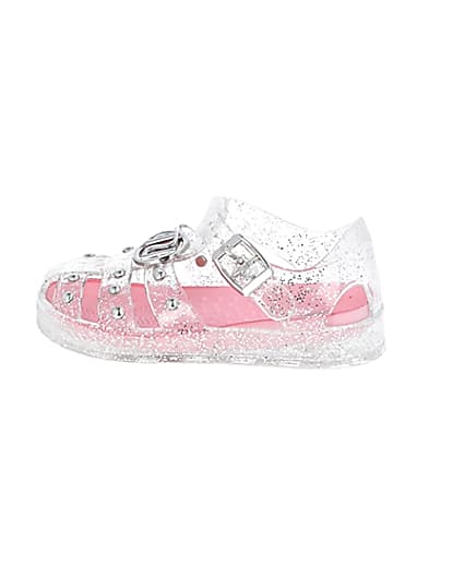 360 degree animation of product Mini girls white studded caged jelly sandals frame-4