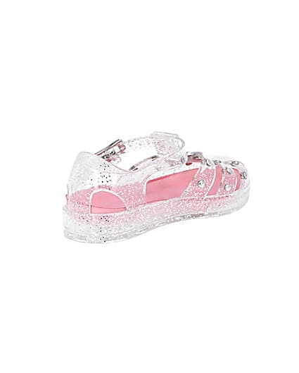 360 degree animation of product Mini girls white studded caged jelly sandals frame-12