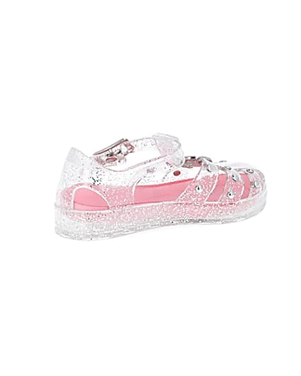 360 degree animation of product Mini girls white studded caged jelly sandals frame-13