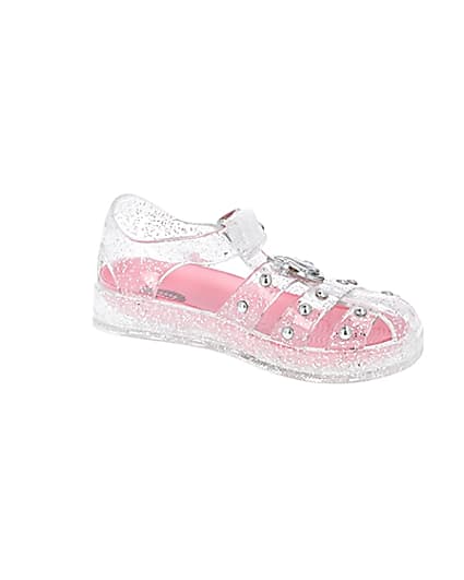 360 degree animation of product Mini girls white studded caged jelly sandals frame-17