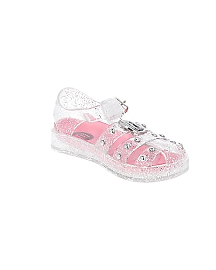 360 degree animation of product Mini girls white studded caged jelly sandals frame-18