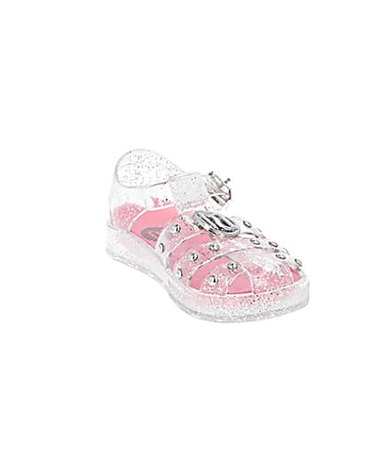 360 degree animation of product Mini girls white studded caged jelly sandals frame-19