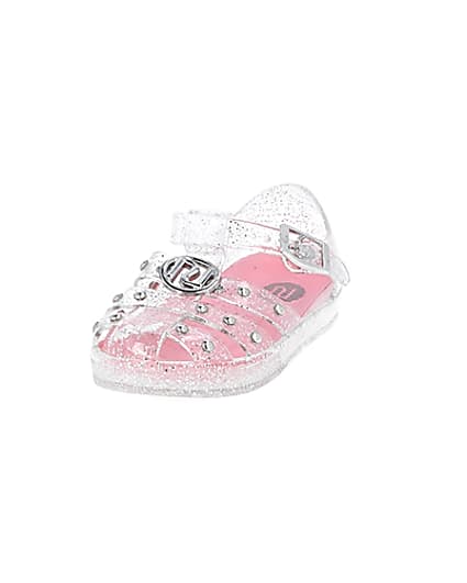 360 degree animation of product Mini girls white studded caged jelly sandals frame-23