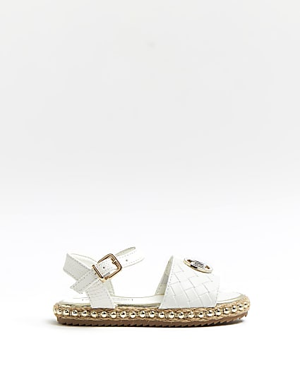 Mini girls white studded espadrille sandals