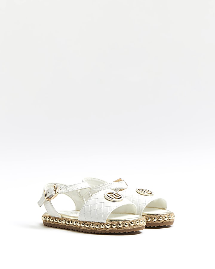 Mini girls white studded espadrille sandals