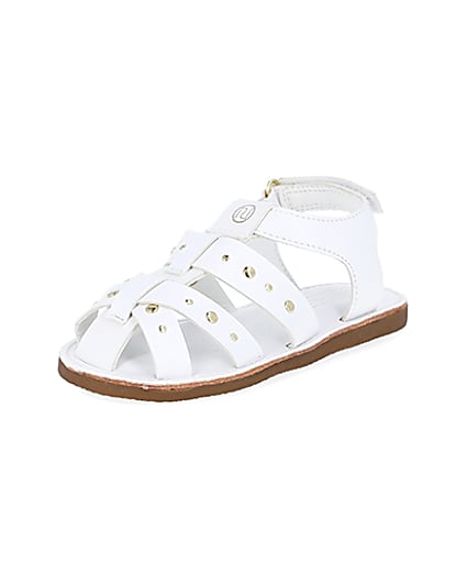 360 degree animation of product Mini girls white studded strappy sandals frame-0