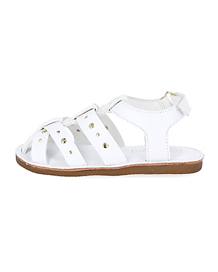 360 degree animation of product Mini girls white studded strappy sandals frame-3