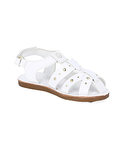 360 degree animation of product Mini girls white studded strappy sandals frame-17