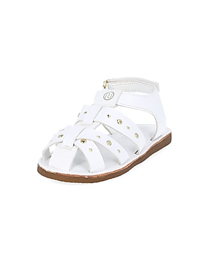 360 degree animation of product Mini girls white studded strappy sandals frame-23