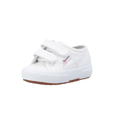 360 degree animation of product Mini girls white superga velcro shoes frame-0