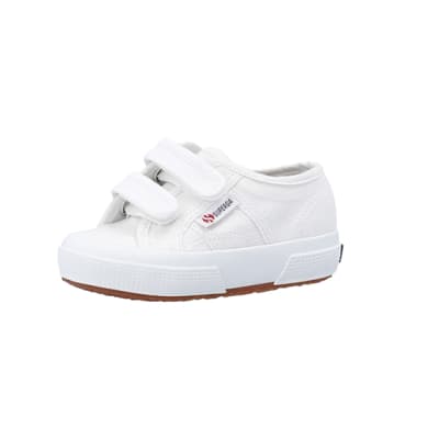 360 degree animation of product Mini girls white superga velcro shoes frame-1