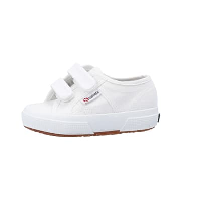 360 degree animation of product Mini girls white superga velcro shoes frame-2