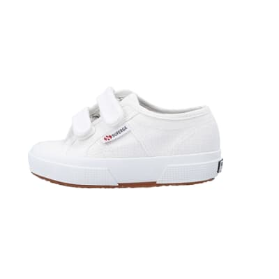 360 degree animation of product Mini girls white superga velcro shoes frame-3