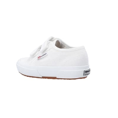 360 degree animation of product Mini girls white superga velcro shoes frame-5