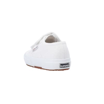 360 degree animation of product Mini girls white superga velcro shoes frame-7