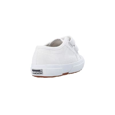 360 degree animation of product Mini girls white superga velcro shoes frame-11