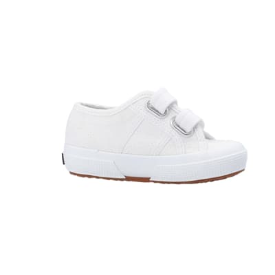 360 degree animation of product Mini girls white superga velcro shoes frame-16