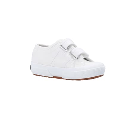 360 degree animation of product Mini girls white superga velcro shoes frame-17