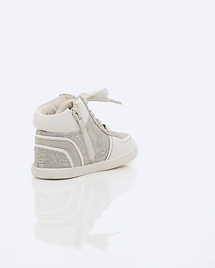 360 degree animation of product Mini girls white textured hi top trainers frame-13