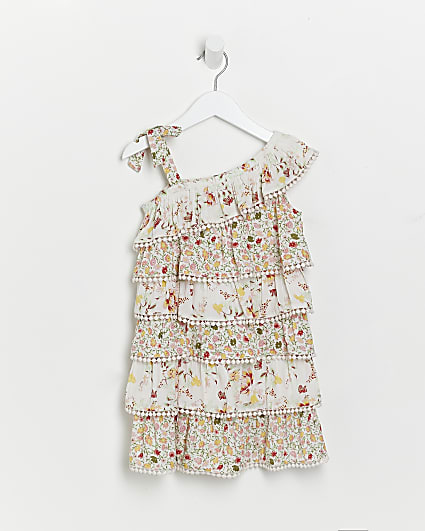 Mini girls white tiered floral dress