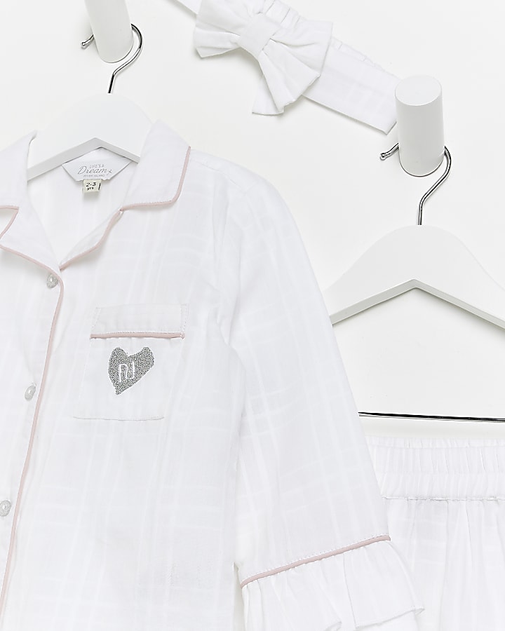 Mini girls white woven boutique pyjama set