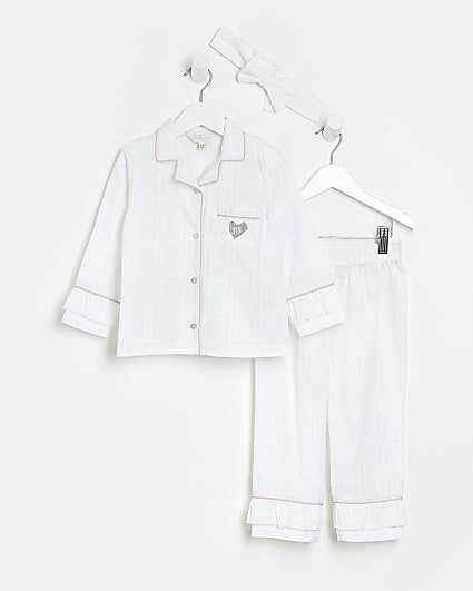 Mini girls white woven boutique pyjama set