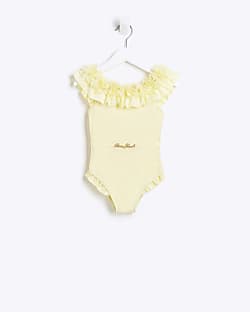 Mini Girls Yellow 3D Flowers Swimsuit