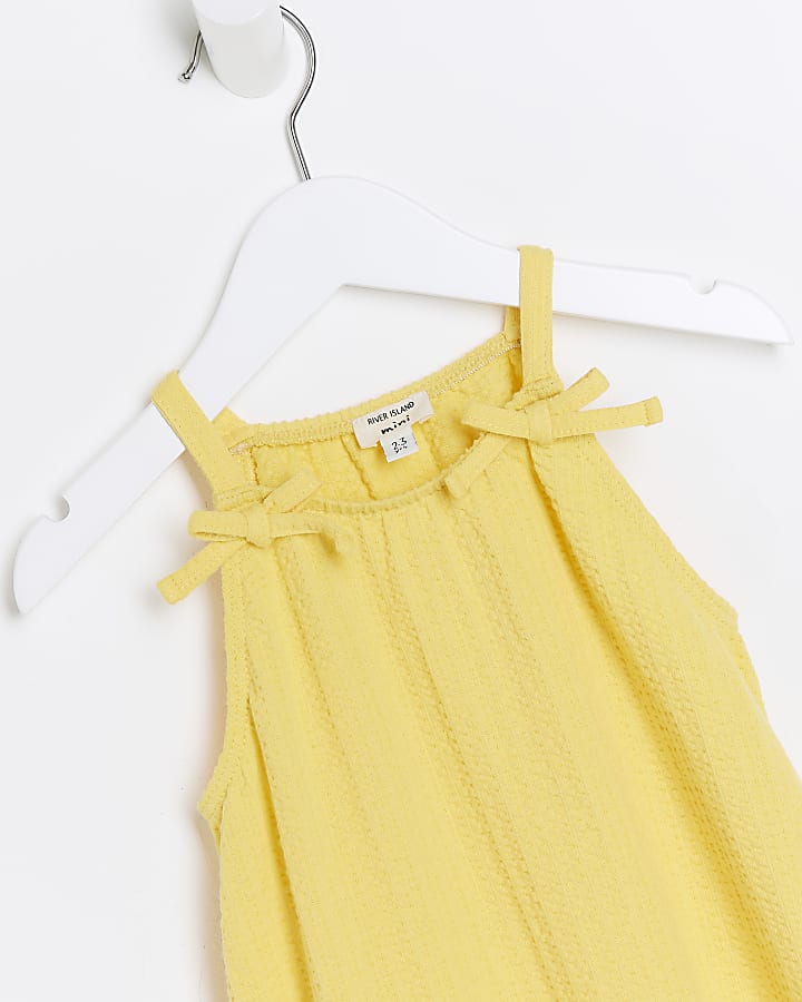 Mini girls yellow bow detail trapeze dress