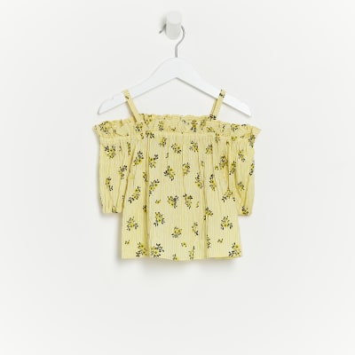 Yellow floral store bardot top