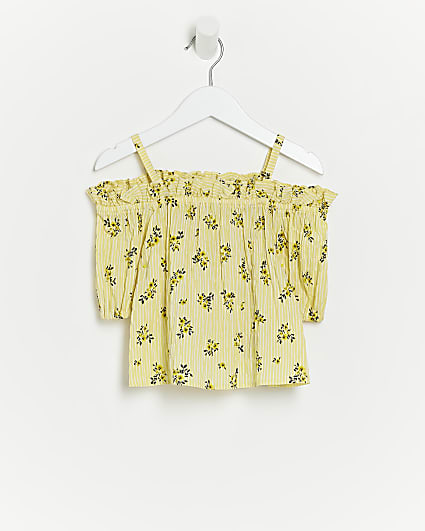 Mini girls yellow floral bardot top