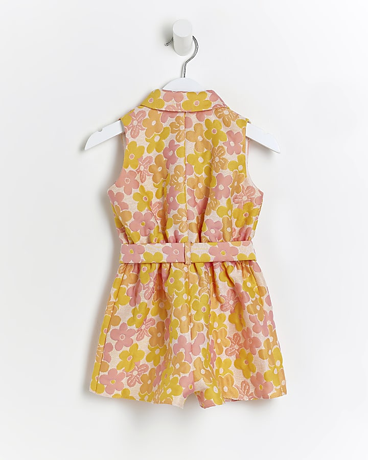 Mini Girls Yellow Floral Belted Playsuit