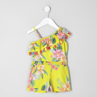 Mini girls yellow floral frill playsuit