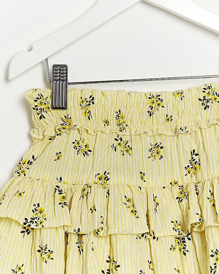 Mini girls yellow floral layered rara skirt