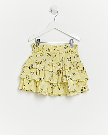 Mini girls yellow floral layered rara skirt