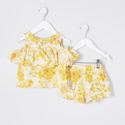 river island yellow shorts