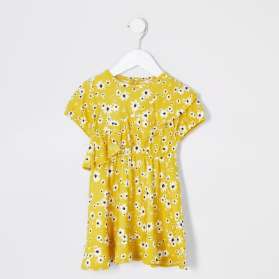 yellow floral ruffle dress