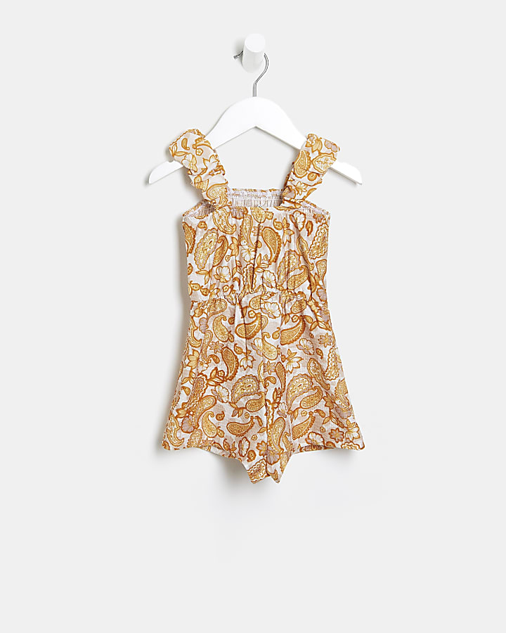 Mini girls yellow floral shirred playsuit