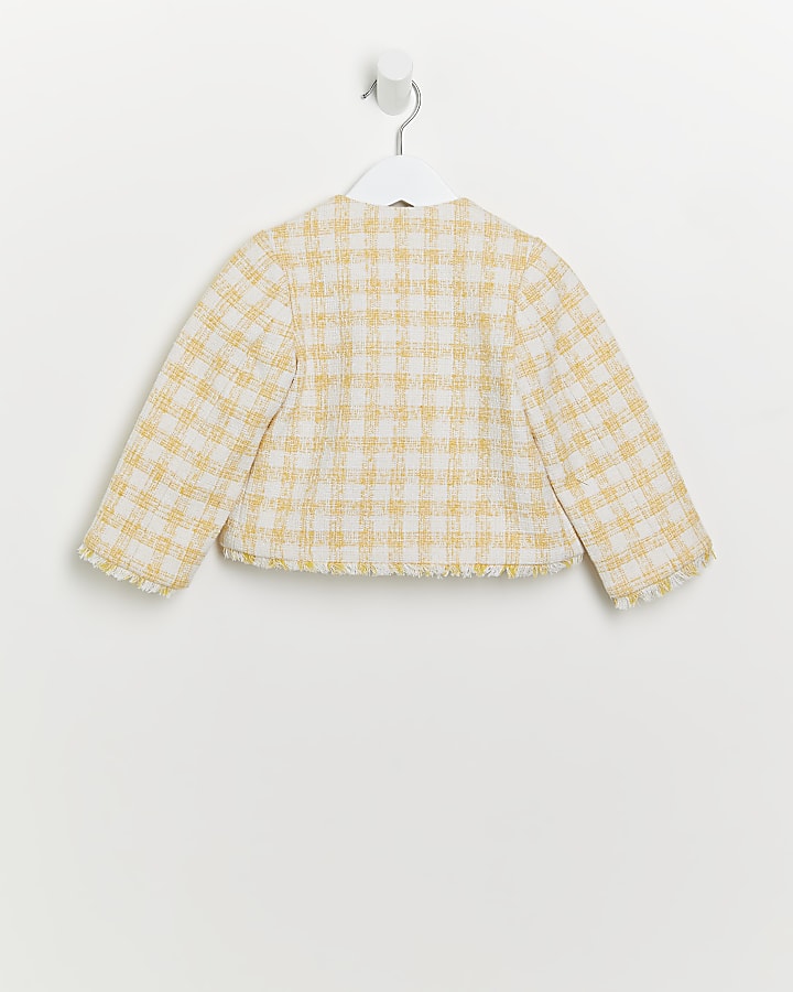Mini girls yellow gingham boucle jacket