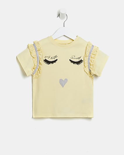 Mini girls yellow lace sleeve t-shirt