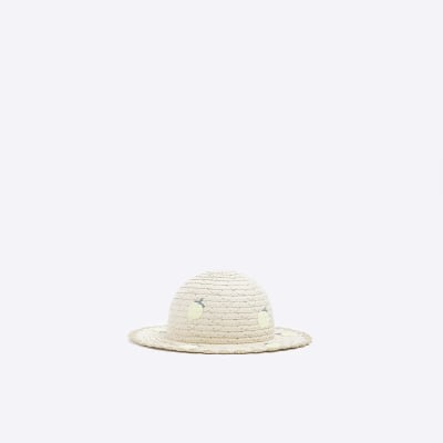 Mini girls yellow lemon embroidered straw hat