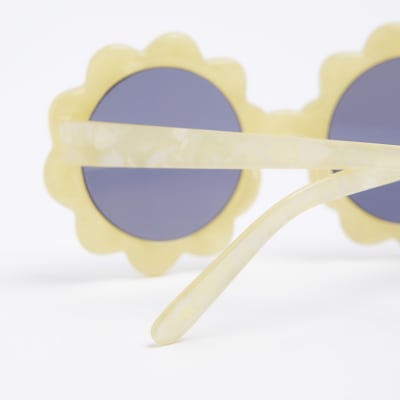 Mini Girls Yellow Pearlised Flower Sunglasses