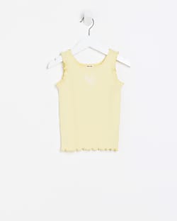 Mini girls Yellow ribbed Frill vest top