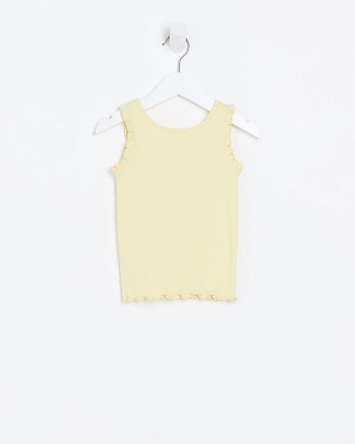 Mini girls Yellow ribbed Frill vest top