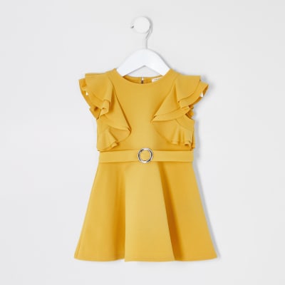 river island yellow frill dress
